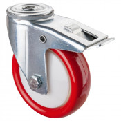 Roulette Manutention Avec blocage total Polyuréthane rouge - Ø125mm 150kg - Trou central