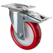 Roulette Manutention Avec blocage total Polyuréthane rouge - Ø125mm 175kg - Fix. Platine