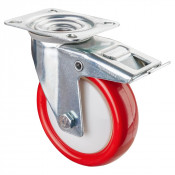 Roulette Manutention Avec blocage total Polyuréthane rouge - Ø125mm 175kg - Fix. Platine