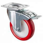 Roulette Manutention Avec blocage total Polyuréthane rouge - Ø125mm 180kg - Fix. Platine