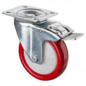 Roulette Manutention Avec blocage total Polyuréthane rouge - Ø125mm 200kg - Fix. Platine