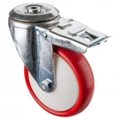 Roulette Manutention Avec blocage total Polyuréthane rouge - Ø150mm 160kg - Trou central