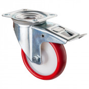 Roulette Manutention Avec blocage total Polyuréthane rouge - Ø150mm 240kg - Fix. Platine