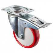 Roulette Manutention Avec blocage total Polyuréthane rouge - Ø150mm 250kg - Fix. Platine