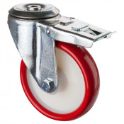 Roulette Manutention Avec blocage total Polyuréthane rouge - Ø160mm 160kg - Trou central
