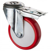 Roulette Manutention Avec blocage total Polyuréthane rouge - Ø160mm 160kg - Trou central