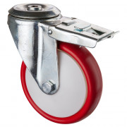 Roulette Manutention Avec blocage total Polyuréthane rouge - Ø160mm 160kg - Trou central