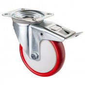 Roulette Manutention Avec blocage total Polyuréthane rouge - Ø160mm 250kg - Fix. Platine
