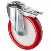 Roulette Manutention Avec blocage total Polyuréthane rouge - Ø200mm 250kg - Trou central