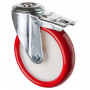 Roulette Manutention Avec blocage total Polyuréthane rouge - Ø200mm 250kg - Trou central