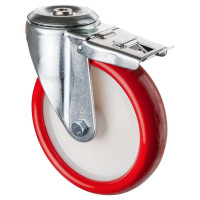 Roulette Manutention Avec blocage total Polyuréthane rouge - Ø200mm 250kg - Trou central