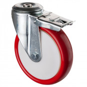Roulette Manutention Avec blocage total Polyuréthane rouge - Ø200mm 250kg - Trou central