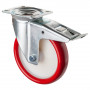 Roulette Manutention Avec blocage total Polyuréthane rouge - Ø200mm 300kg - Fix. Platine
