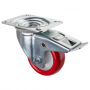 Roulette Manutention Avec blocage total Polyuréthane rouge - Ø80mm 100kg - Fix. Platine