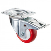 Roulette Manutention Avec blocage total Polyuréthane rouge - Ø80mm 100kg - Fix. Platine