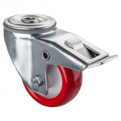 Roulette Manutention Avec blocage total Polyuréthane rouge - Ø80mm 100kg - Trou central