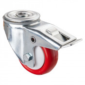 Roulette Manutention Avec blocage total Polyuréthane rouge - Ø80mm 100kg - Trou central