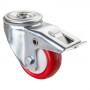 Roulette Manutention Avec blocage total Polyuréthane rouge - Ø80mm 100kg - Trou central