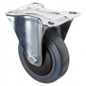 Roulette Manutention Fixe Caoutchouc élastique gris - Ø100mm 150kg - Fix. Platine