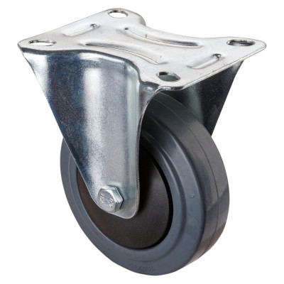 Roulette Manutention Fixe Caoutchouc élastique gris - Ø100mm 150kg - Fix. Platine