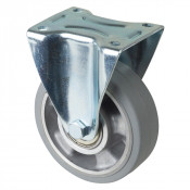 Roulette Manutention Fixe Caoutchouc élastique gris - Ø125mm 150kg - Fix. Platine