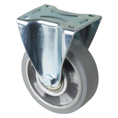 Roulette Manutention Fixe Caoutchouc élastique gris - Ø125mm 150kg - Fix. Platine