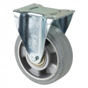 Roulette Manutention Fixe Caoutchouc élastique gris - Ø125mm 200kg - Fix. Platine