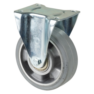 Roulette Manutention Fixe Caoutchouc élastique gris - Ø125mm 200kg - Fix. Platine