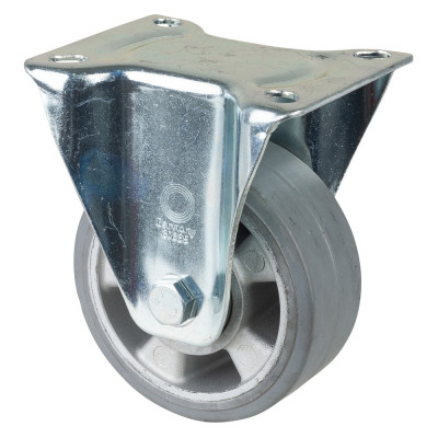 Roulette Manutention Fixe Caoutchouc élastique gris - Ø125mm 220kg - Fix. Platine