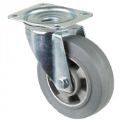 Roulette Manutention Fixe Caoutchouc élastique gris - Ø160mm 300kg - Fix. Platine
