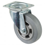 Roulette Manutention Fixe Caoutchouc élastique gris - Ø160mm 300kg - Fix. Platine