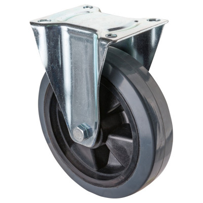 Roulette Manutention Fixe Caoutchouc élastique gris - Ø200mm 300kg - Fix. Platine