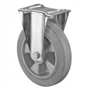 Roulette Manutention Fixe Caoutchouc élastique gris - Ø200mm 350kg - Fix. Platine