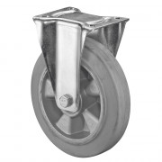 Roulette Manutention Fixe Caoutchouc élastique gris - Ø200mm 350kg - Fix. Platine