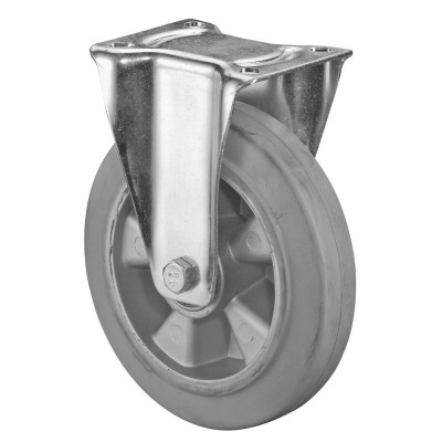 Roulette Manutention Fixe Caoutchouc élastique gris - Ø200mm 350kg - Fix. Platine