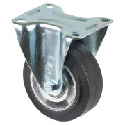 Roulette Manutention Fixe Caoutchouc élastique noir - Ø100mm 150kg - Fix. Platine