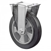 Roulette Manutention Fixe Caoutchouc élastique noir - Ø125mm 150kg - Fix. Platine