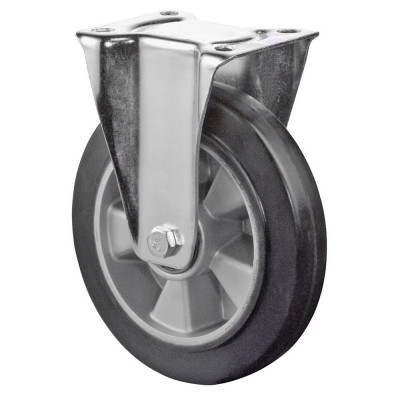 Roulette Manutention Fixe Caoutchouc élastique noir - Ø125mm 150kg - Fix. Platine