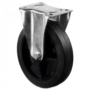 Roulette Manutention Fixe Caoutchouc élastique noir - Ø125mm 200kg - Fix. Platine