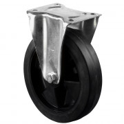 Roulette Manutention Fixe Caoutchouc élastique noir - Ø125mm 200kg - Fix. Platine