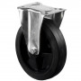 Roulette Manutention Fixe Caoutchouc élastique noir - Ø125mm 200kg - Fix. Platine