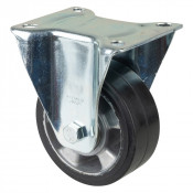 Roulette Manutention Fixe Caoutchouc élastique noir - Ø125mm 220kg - Fix. Platine