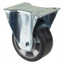 Roulette Manutention Fixe Caoutchouc élastique noir - Ø125mm 220kg - Fix. Platine