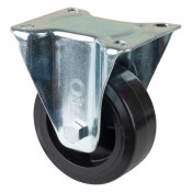 Roulette Manutention Fixe Caoutchouc élastique noir - Ø125mm 300kg - Fix. Platine