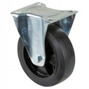 Roulette Manutention Fixe Caoutchouc élastique noir - Ø160mm 300kg - Fix. Platine