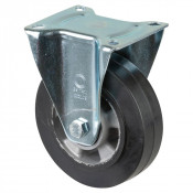 Roulette Manutention Fixe Caoutchouc élastique noir - Ø160mm 300kg - Fix. Platine