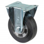 Roulette Manutention Fixe Caoutchouc élastique noir - Ø160mm 300kg - Fix. Platine