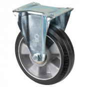 Roulette Manutention Fixe Caoutchouc élastique noir - Ø180mm 300kg - Fix. Platine