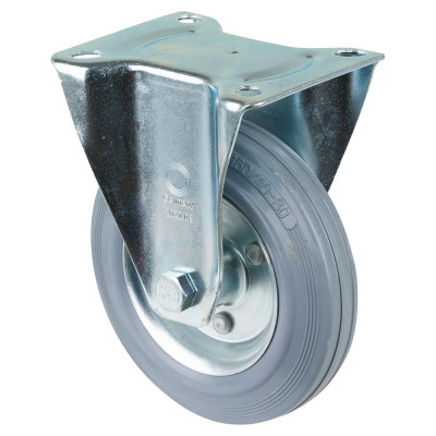 Roulette Manutention Fixe Caoutchouc gris - Ø125mm 100kg - Fix. Platine