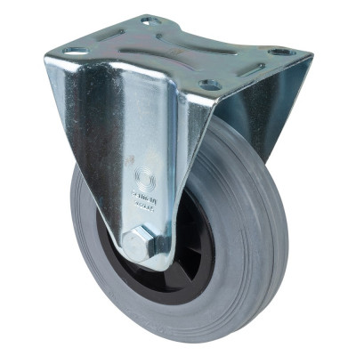 Roulette Manutention Fixe Caoutchouc gris - Ø125mm 100kg - Fix. Platine